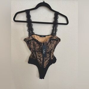 Lulus Black and nude holiday bodysuit, size S, new with tags